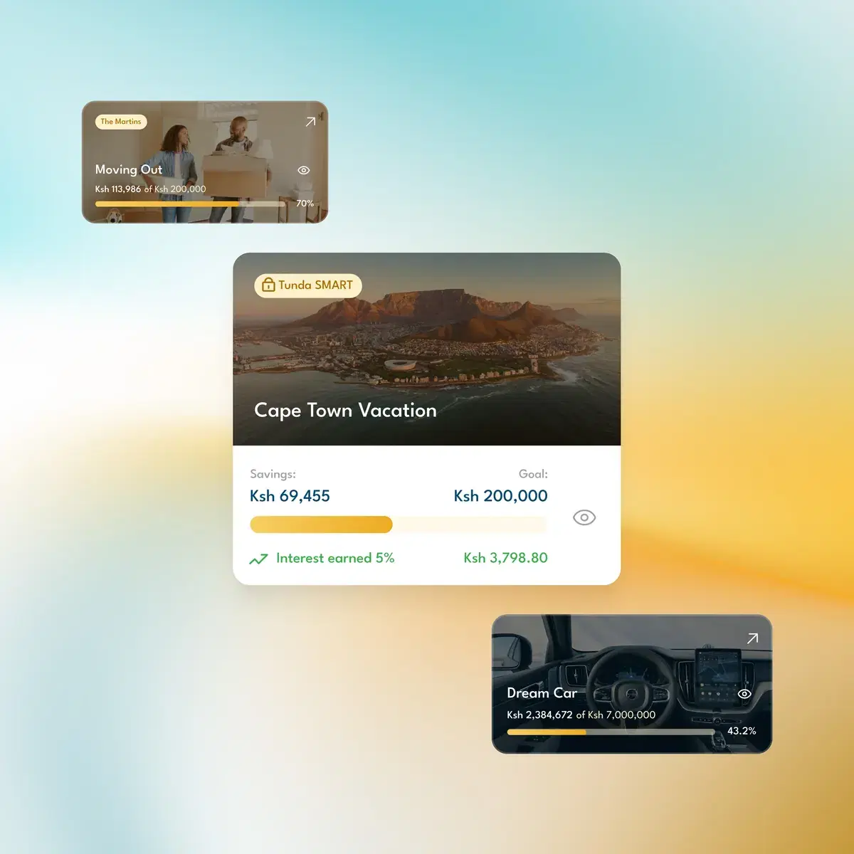 Goal cards and savings progress